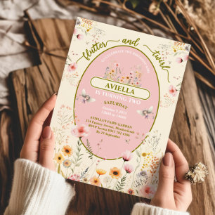 Invitación rosa de niñas de flores silvestres de f