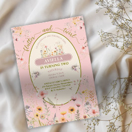Invitación rosa de niñas de flores silvestres de f