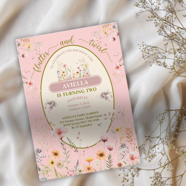 Invitación rosa de niñas de flores silvestres de f (Subido por el creador)