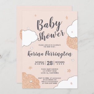 Invitación Rosa de nubes rosas estrellas chica ducha bebé