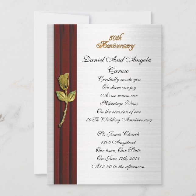 Invitación Rosa de Oro, 50 Aniversario de la renovación de la (Anverso)