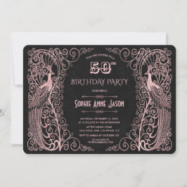 Invitación Rosa de Oro Art Peacocks 50 cumpleaños