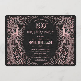 Invitación Rosa de Oro Art Peacocks 50 cumpleaños