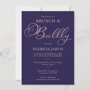 Invitación Rosa de Oro Azul Marino con Hojas de Bricolaje Bru