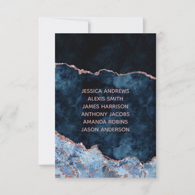 Invitación Rosa de Oro Azul Marino Mesa Número Asientos (Reverso)