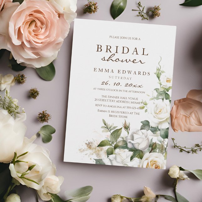 Invitación Rosa de oro blanco Floral Bridal Shower (Subido por el creador)
