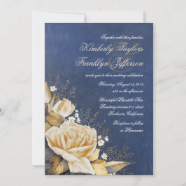 Invitación Rosa de oro Boda floral de la Marina de Vintage