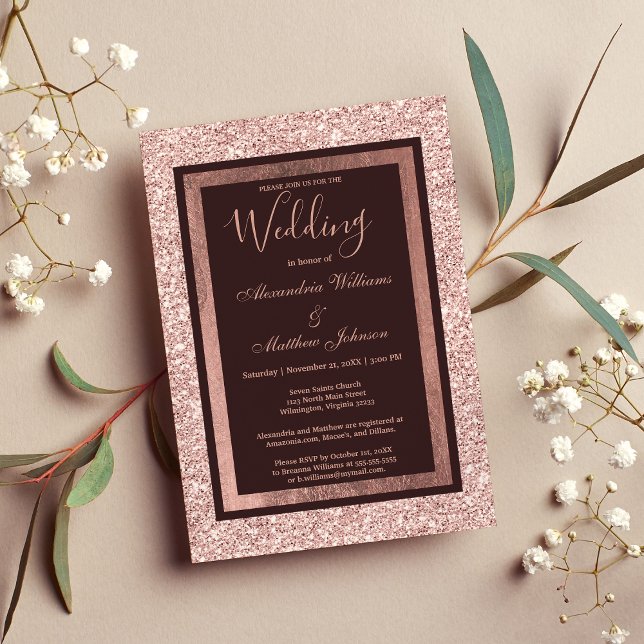 Invitación Rosa de oro burgundy purpurina Boda (Girly rose gold burgundy glitter Wedding Invitation )