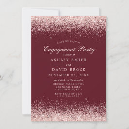 Invitación Rosa de oro Confetti Burgundy Compromiso moderno