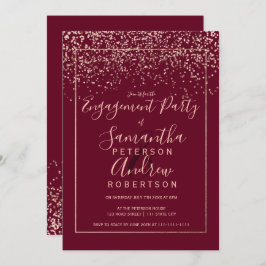 Invitación Rosa de oro confetti rojo burgundy guión