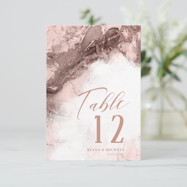 Invitación Rosa de Oro de Boda Brillo de Mármol ID644 (Anverso de pie)