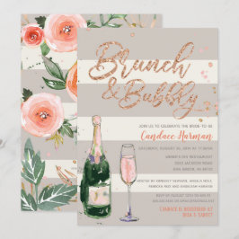 Invitación Rosa de oro de Brunch & Bubbly Purpurina