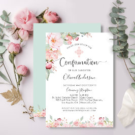 Invitación Rosa de oro de confirmación elegante, floral de me