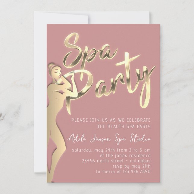 Invitación Rosa de oro de descarga instantánea de Fiesta de S (Anverso)