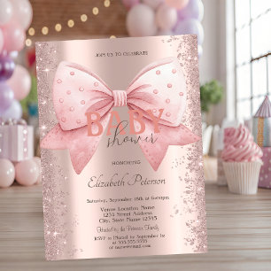 Invitación Rosa de oro de diamantes de vaca rosada Baby Showe