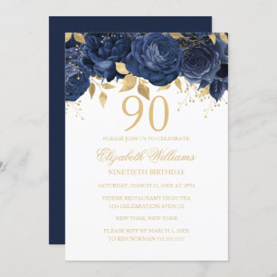 Invitación Rosa de oro de la Marina Floral 90 cumpleaños
