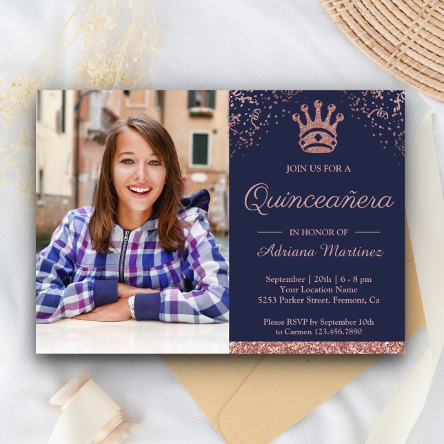 Invitación Rosa de oro de la princesa real foto Purpurina Qui (Subido por el creador)