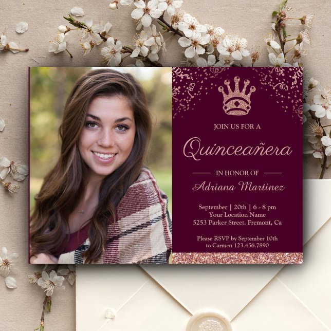 Invitación Rosa de oro de la princesa real foto Purpurina Qui (Subido por el creador)