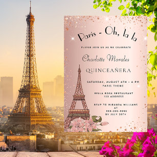 Invitación Rosa de oro de la torre Quinceanera Paris Eiffel