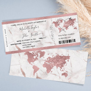 Invitación Rosa de oro de pases de embarque de boda de destin