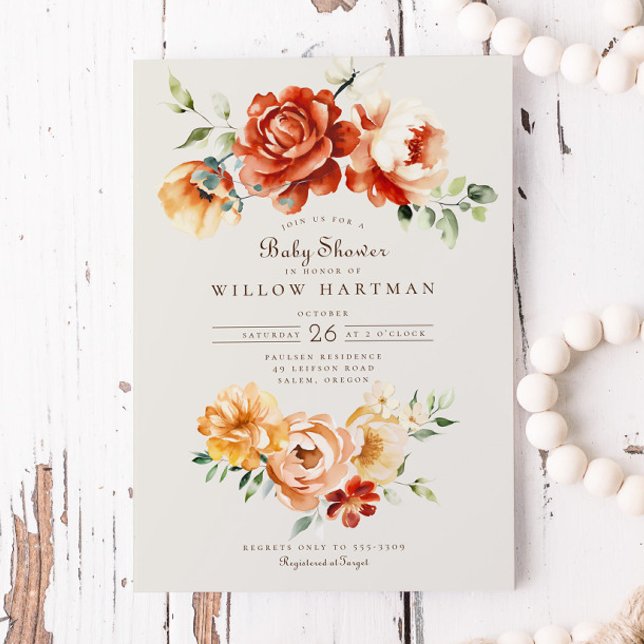 Invitación Rosa de oro de Terracota Arco floral Caída Baby Sh (Subido por el creador)