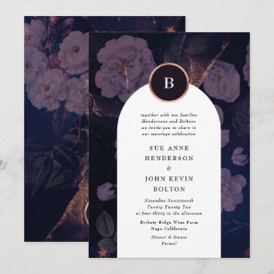 Invitación Rosa de oro del arco floral de Boho negro moderno