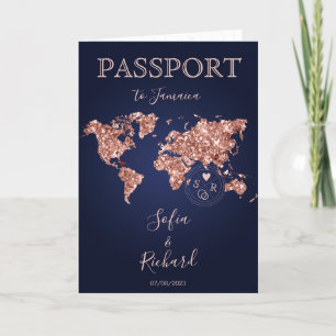 Invitación Rosa de oro del Mapa Mundial de Pasaporte de Boda 