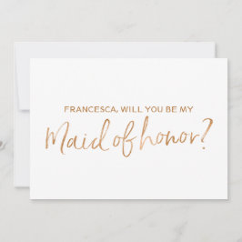 Invitación Rosa de oro dijo "Serás mi sirvienta de honor"