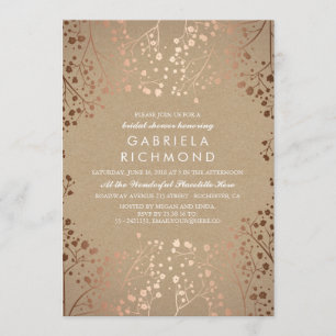Invitación Rosa de oro ducha de novia con flores de aliento p