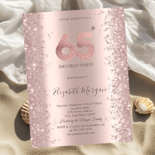 Invitación Rosa de oro Esparkle Diamantes 65 cumpleaños