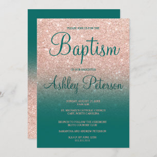 Invitación Rosa de oro falso purpurina negro bautismo serio