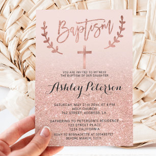 Invitación Rosa de oro falso purpurina rosa oscuro y bautismo
