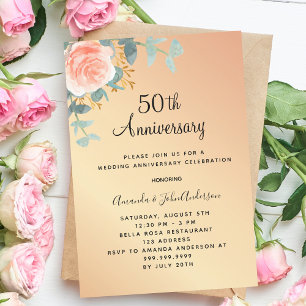 Invitación Rosa de oro floral 50 aniversario boda lujo