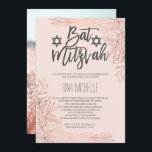 Invitación Rosa de oro floral de color rosa Bat Mitzvah foto<br><div class="desc">Invitación a la fiesta de tipografía fotográfica Bat Mitzvah,  de oro Rosa con flores y color rosa.</div>