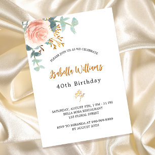 Invitación Rosa de oro floral eucalipto lujo cumpleaños