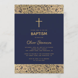 Invitación Rosa de oro floral sobre bautismo de niño elegante