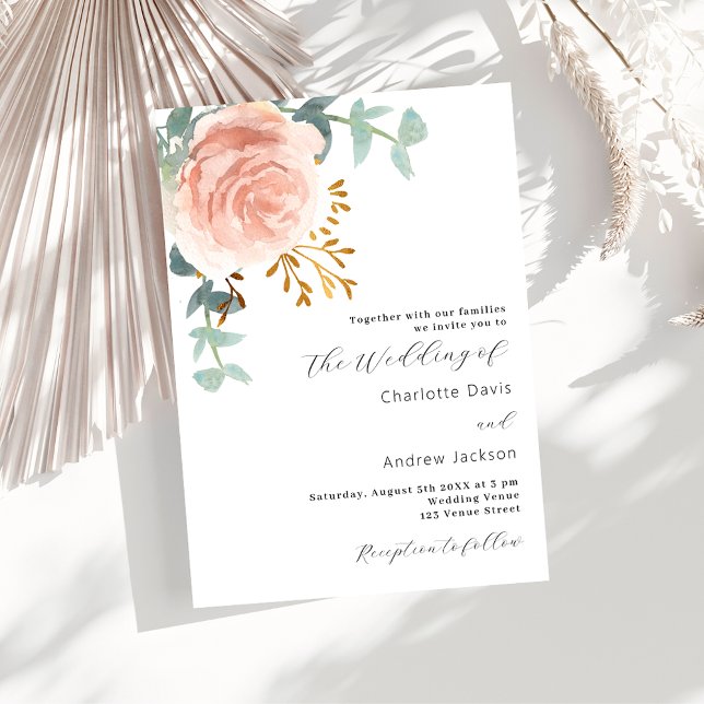Invitación Rosa de oro florals eucalipto boda de vegetación (Subido por el creador)