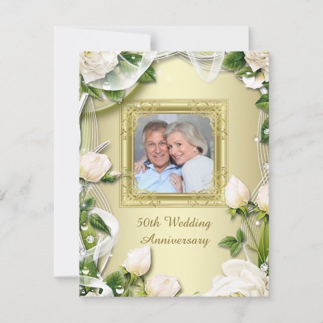 Invitación Rosa de oro foto Fiesta 50 aniversario de Boda (Anverso)