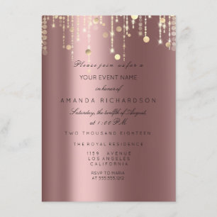Invitación Rosa de Oro Gana Confetti Noche Cumpleaños