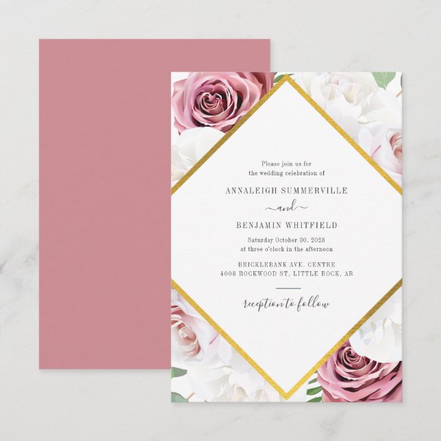 Invitación Rosa de Oro Geométrica Moderna Boda Botánica (Anverso / Reverso)