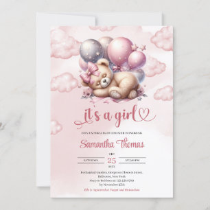 Invitación Rosa de oro lindo es un chica durmiendo oso de pel