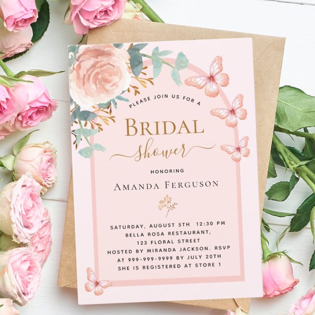 Invitación Rosa de oro mariposas florido arco de novia Ducha (Subido por el creador)
