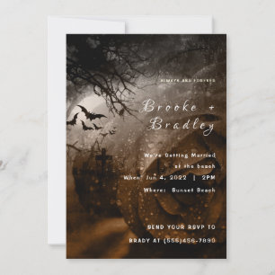 Invitación Rosa de oro oscuro y boda gótica con cielo gris