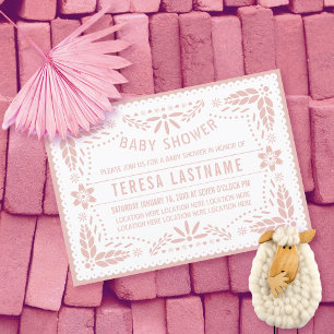Invitación Rosa de oro papel picado ducha de bebé mexicana