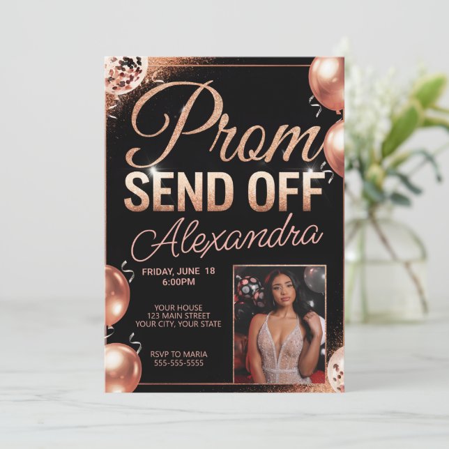 Invitación Rosa de oro personalizado: foto de "Send Off DIY" (Anverso de pie)