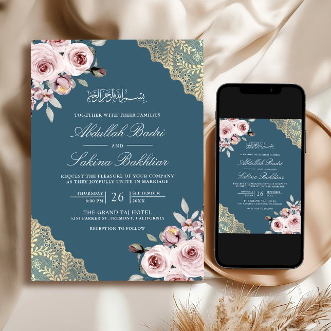 Invitación Rosa de oro polvoriento QR Código Boda musulmán az (Subido por el creador)