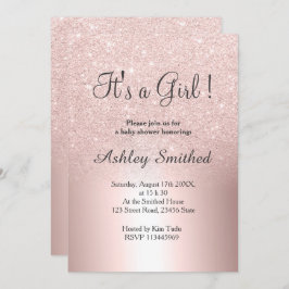 Invitación Rosa de oro purpurina chica metálico lúdico  ducha