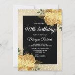 Invitación Rosa de Oro Purpurina Floral 90 cumpleaños<br><div class="desc">Rosa de oro Purpurina Floral 90th Birthday Party Invitation</div>