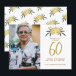 Invitación Rosa de oro purpurina y hojas botánicas 60 cumplea<br><div class="desc">Una clásica invitación floral de cumpleaños número 60 con un toque de oro y purpurina. Personalízalo con tus detalles de cumpleaños.</div>