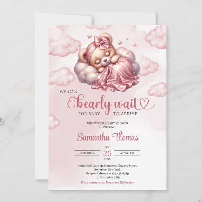 Invitación Rosa de oro que podemos esperar chica Baby Shower (Anverso)